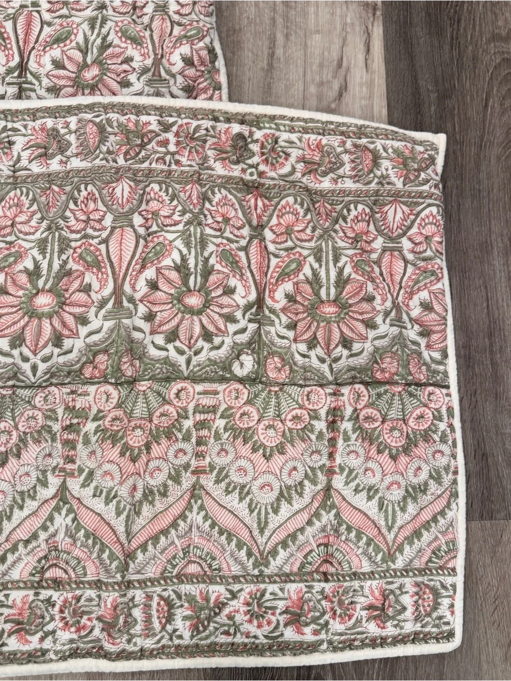Pottery Barn Kalamkari Quilted Floral Paisley Pillow Covers Pink Green Cotton